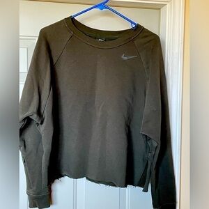 Nike Dri-FIT Olive Green Cropped Raw Hem Sweatshirt Medium Athleisure